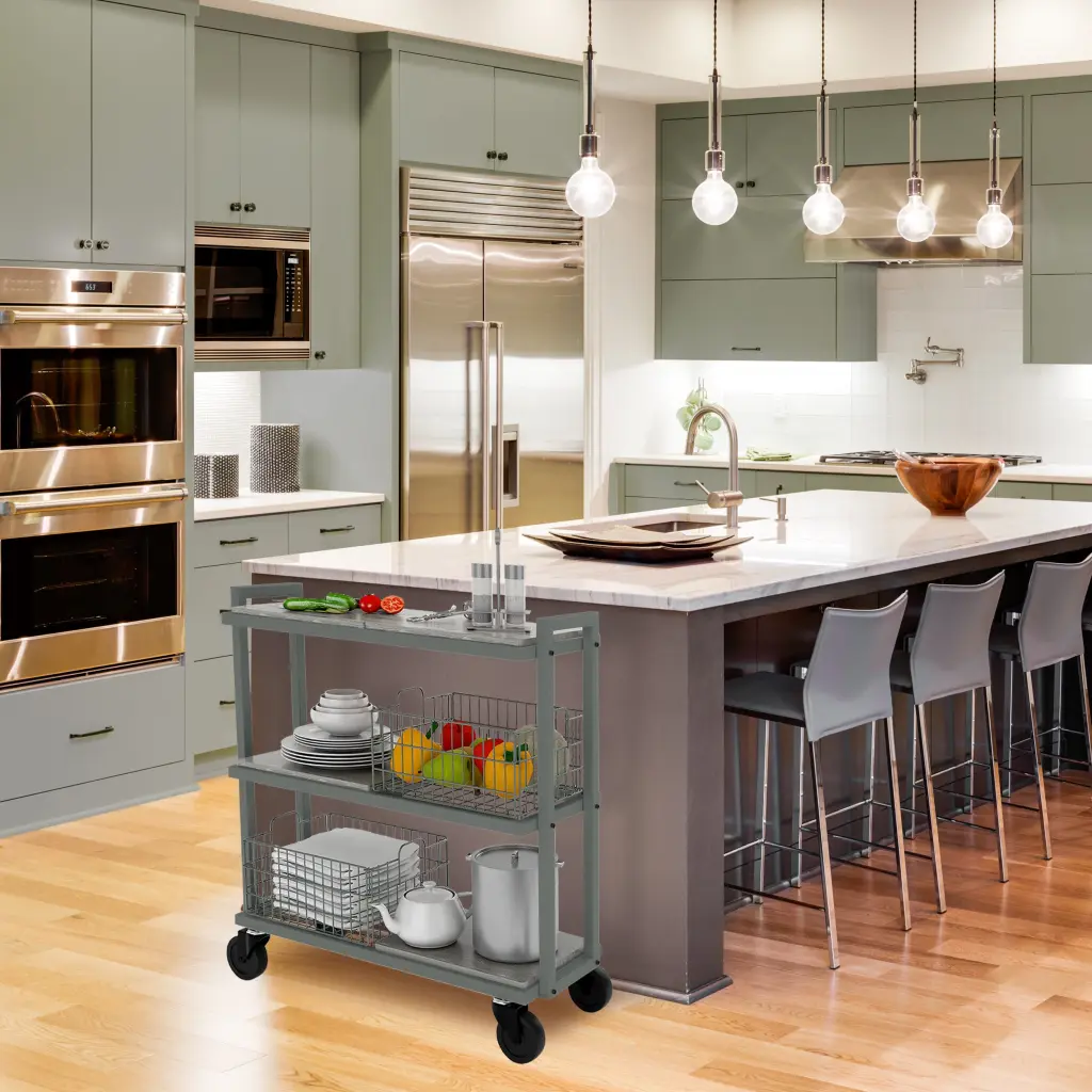 3 Tier Cart Interchangeable Baskets And Shelves Caster Wheels Powder Coated atlantic inc.