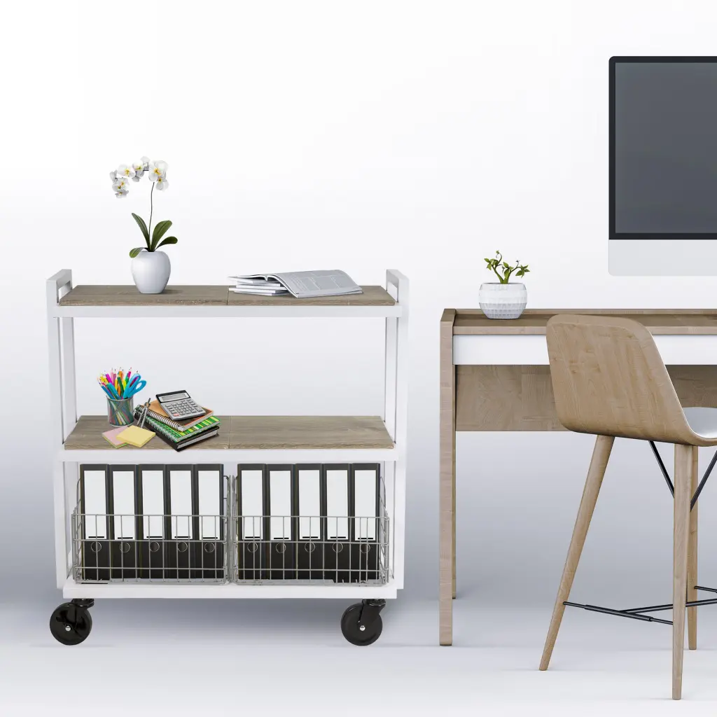 3 Tier Cart Interchangeable Bins And Shelves Caster Wheels Powder Coated atlantic inc.
