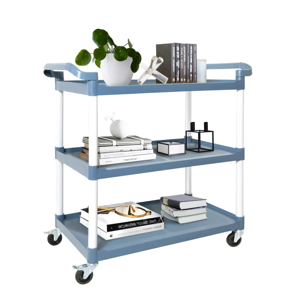 3 Tier Plastic Service Functionality Cart Wheels Food Service Rolling sunland