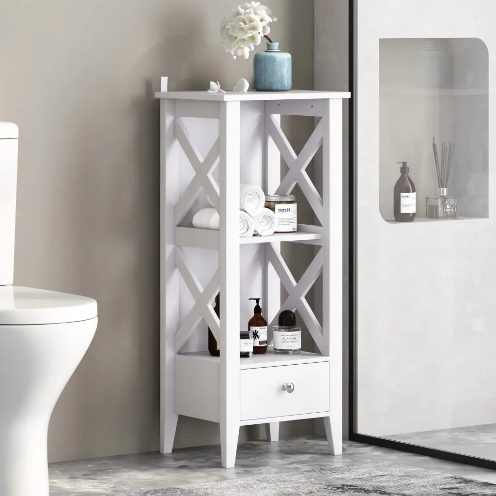 1 Drawer Storage Rack White Mdf Organizer Shelf nh-bo