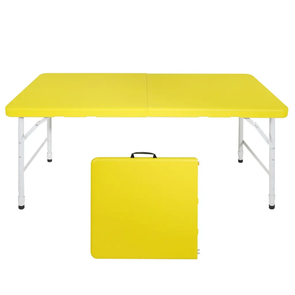 4Ft Yellow Folding Table Indoor Outdoor Heavy Duty 135Kg Capacity mgsport