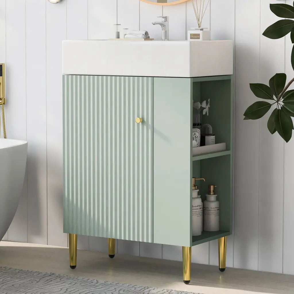 21.6 Inch Green Bathroom Vanity Combo Cabinet Storage vstory