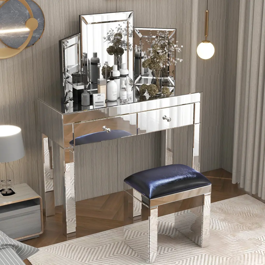 W 39.4 Inch X D 15.7 Inch X H 31.5 Inch Mirror Desktop Dressing Table kai lee- mirror arts-furniture factory
