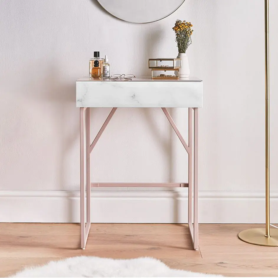 Tempered Glass Marble Pattern Small Makeup Table Dressing Table Mirror Bedroom hongsing furniture