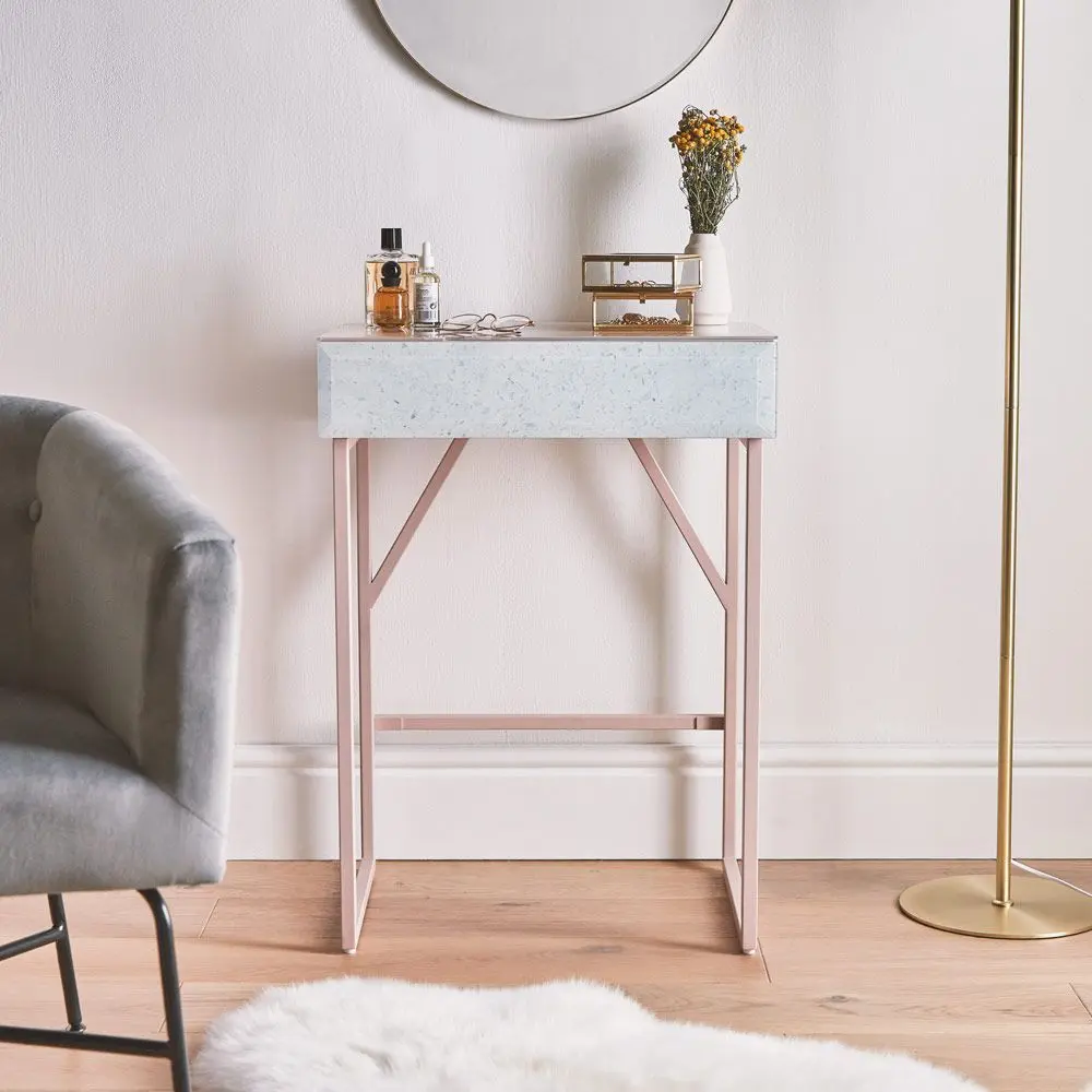 Tempered Glass Marble Pattern Small Makeup Table Dressing Table Nightstand hongsing furniture