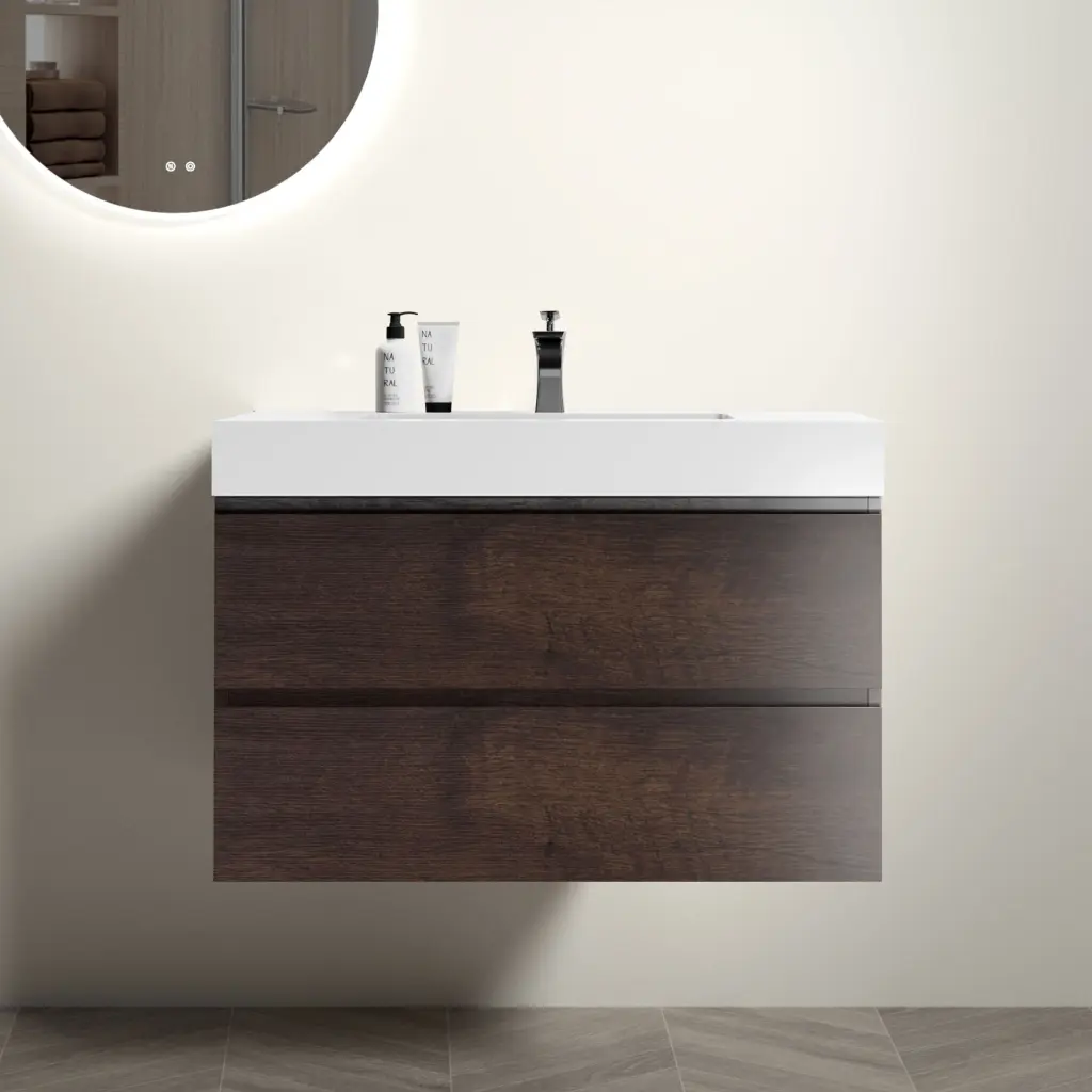 Alice 36 Walnut Bathroom Vanity Sink, Large Storage Wall Mounted abay home