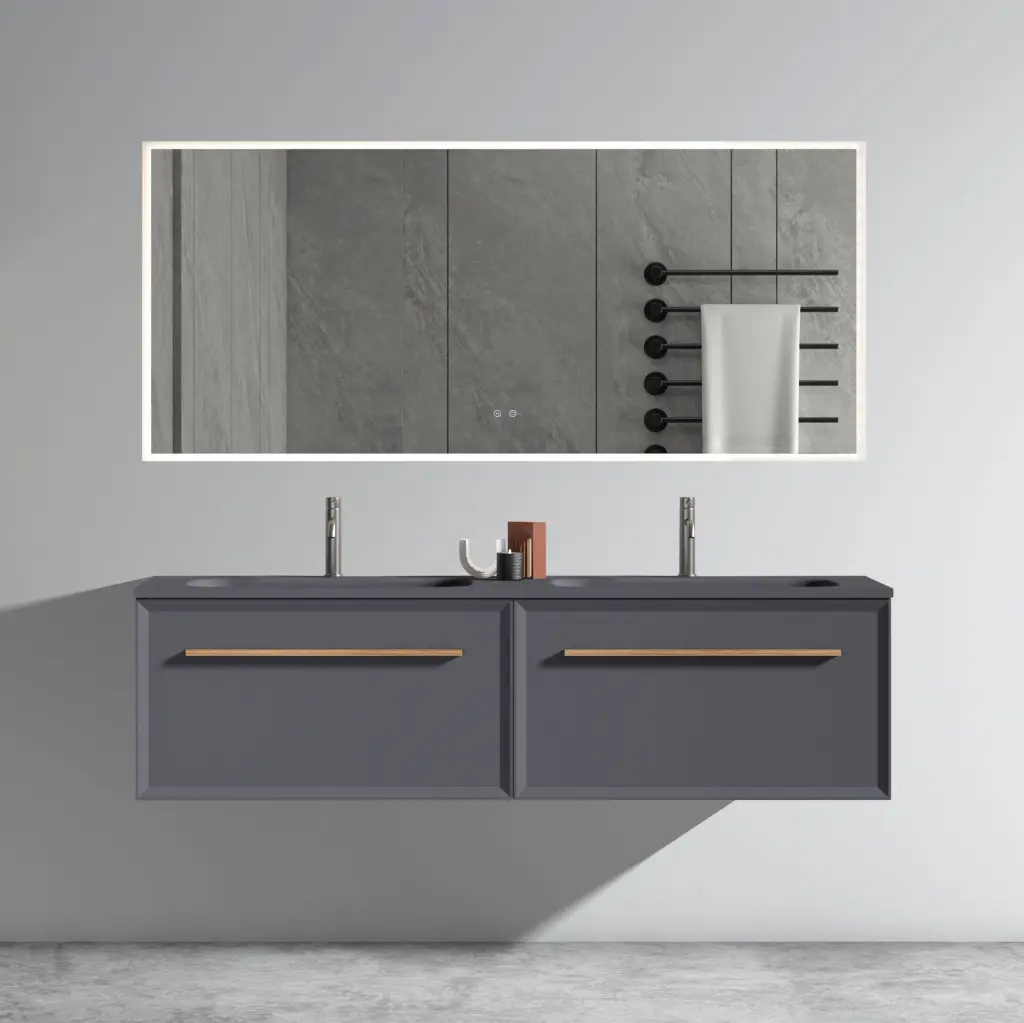 U054 Nevia60W 207 Nevia 60" Limited Edition Gray Bathroom Vanity Gray Sink abay home