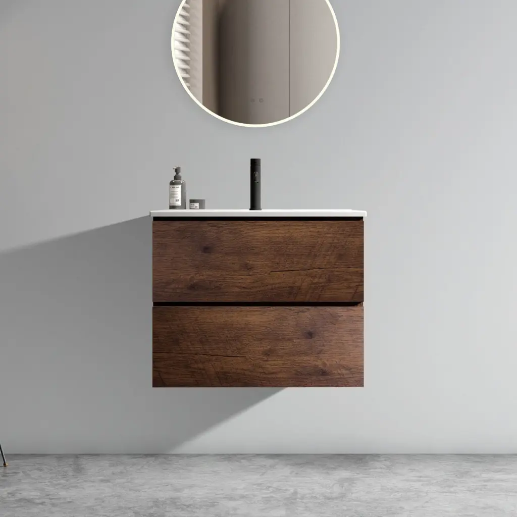 Wall Mount 24 Inch Walnut Bathroom Vanity Ceramic Sink And One Faucet abay home