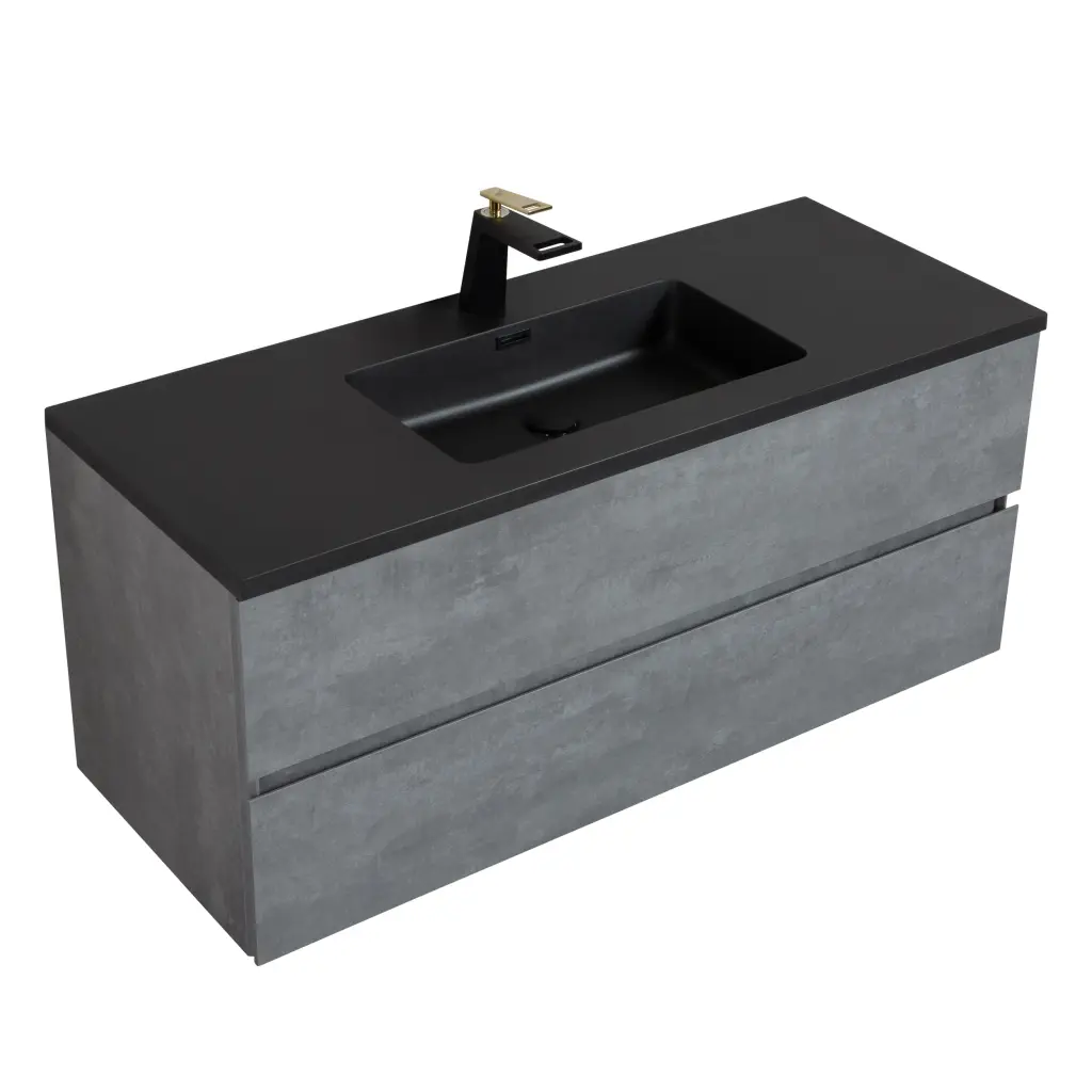 Wall Mounted Single Bathroom Vanity Ash Gray Matte Black Solid Surface Top - Space Saving Sink Cabinet bathininc