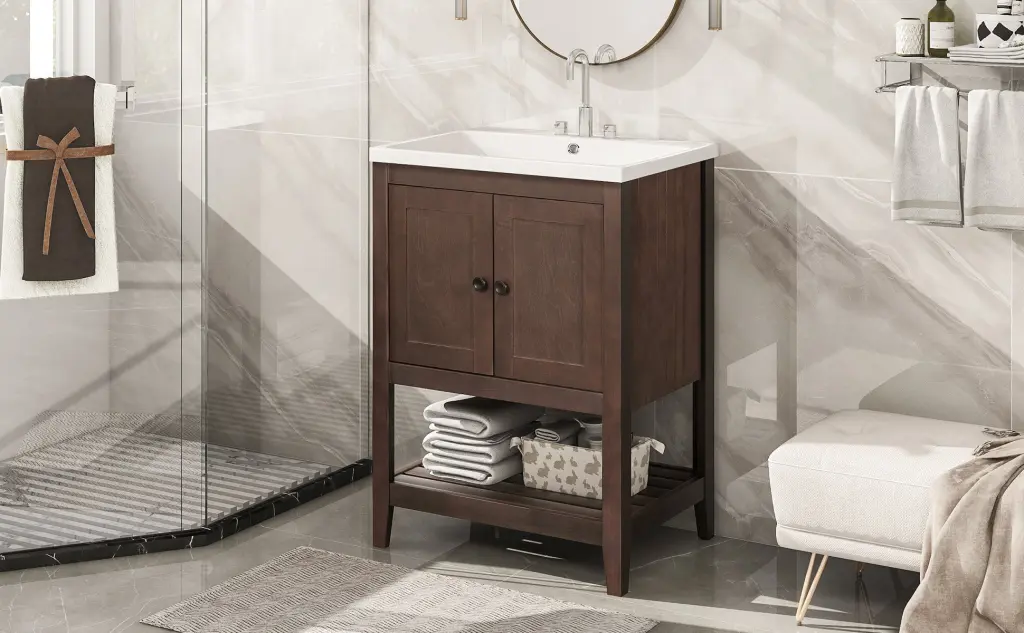 Video 24 Brown Modern Polished Bathroom Vanity Elegant Ceramic Sink by