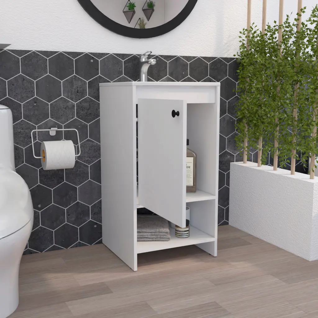 Westbury 1 Shelf Freestanding Vanity Cabinet White Particle Board Bathroom Storage furniture max