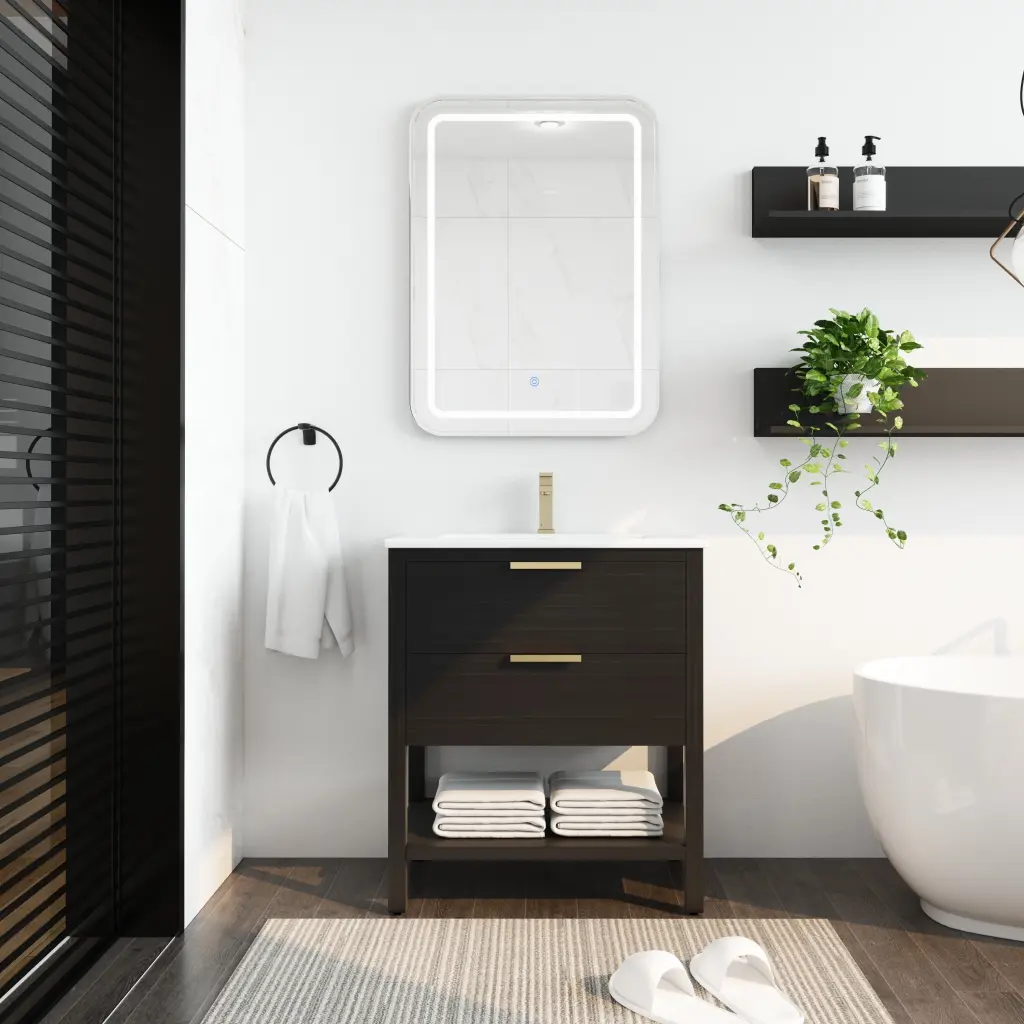30 Inch Bathroom Vanity Sink and 2 Soft Close Drawers Golden Handle Modern Storage Cabinet g-lemon