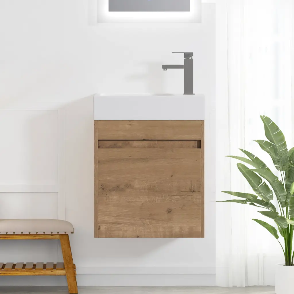 18 Inch Floating Wall Mounted Bathroom Vanity White Resin Sink g-lemon