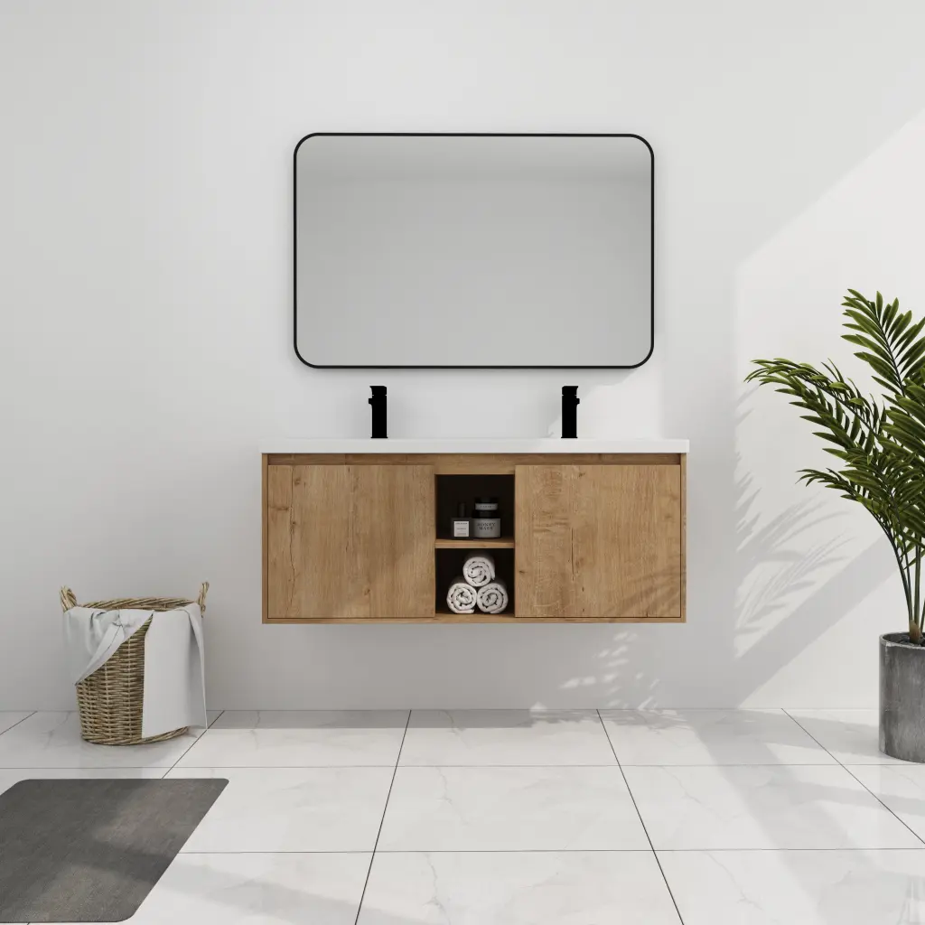 48" Wall Mounted Bathroom Vanity Double Sink Soft Closing Door High Quality g-lemon