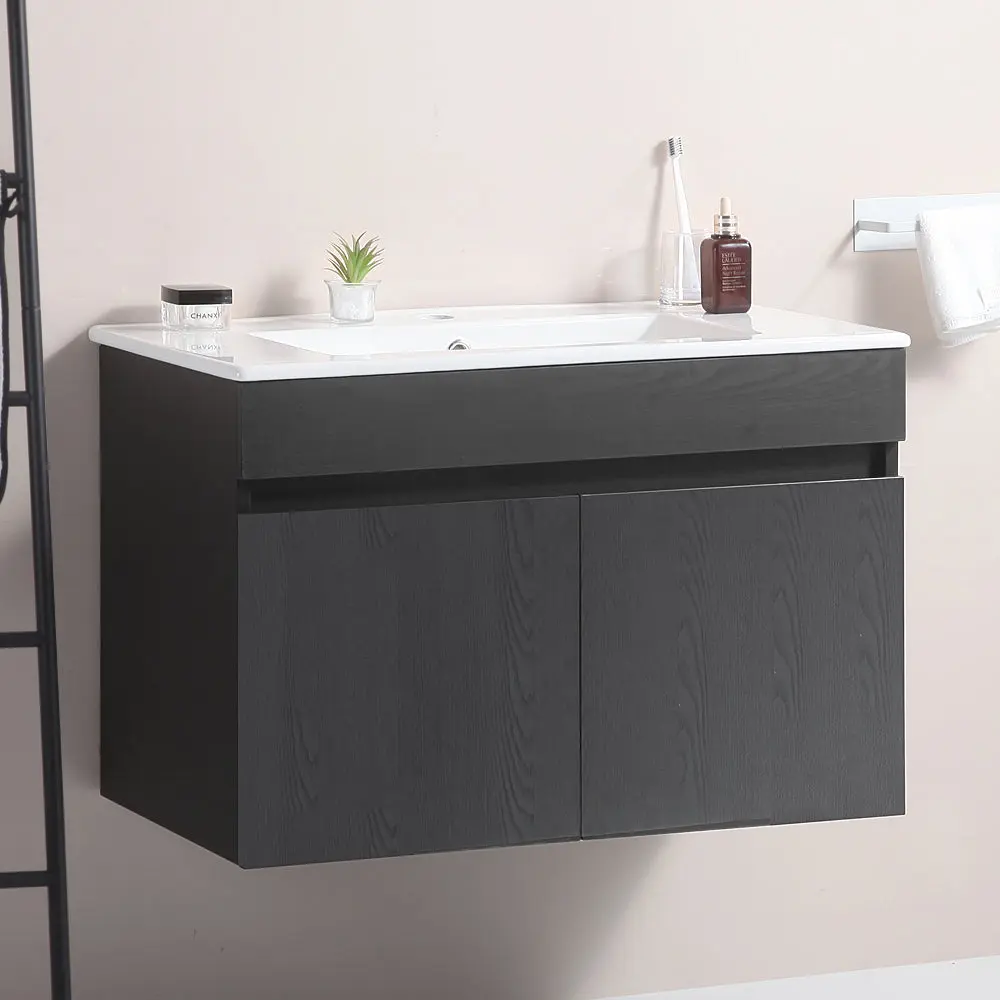 30 Inch Wall Mounted Bathroom Vanity White Ceramic Basin Two Soft Close Drawers gf