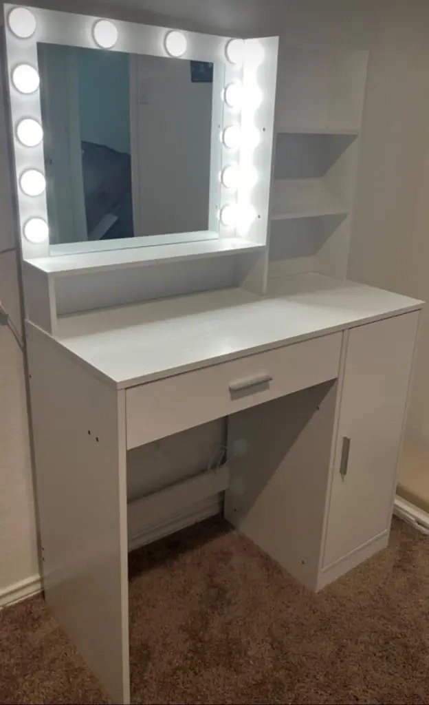 Vanity Desk Mirror Light Large Drawer Three Level Storage Dressing Table mirrotowel