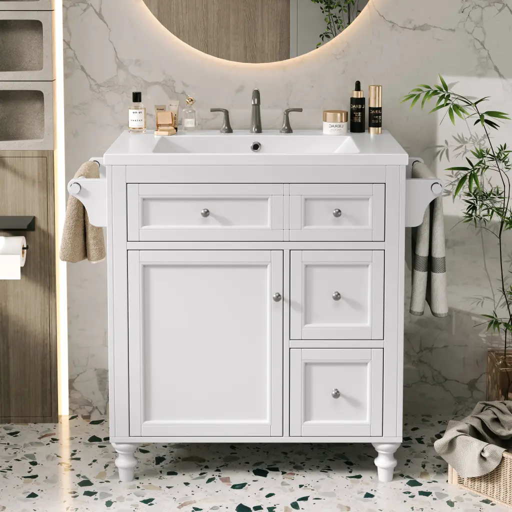 30 Inch Bathroom Vanity Top Sink Modern Bathroom Storage Cabinet Soft Close Drawers mrs