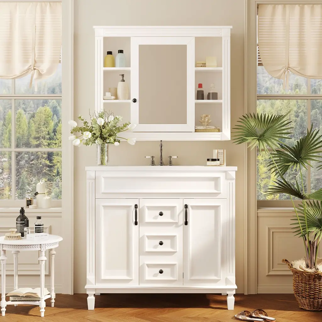 36 Inch Bathroom Vanity Top Sink White Mirror Cabinet Modern Storage rnb