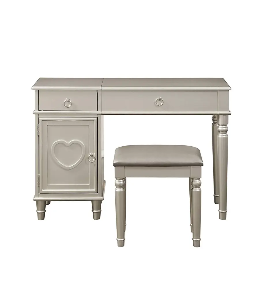 Seraph Vanity Set Featuring Stool And Mirror Silver Wood Dressing Table royal hampton