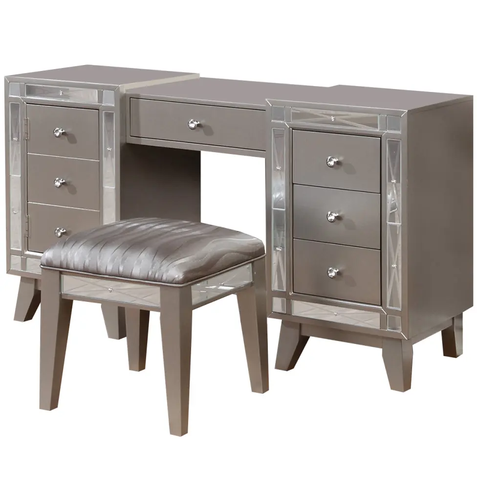 Wooden Set Vanity And Stool Mirrored Accents Mercury Silver royal hampton