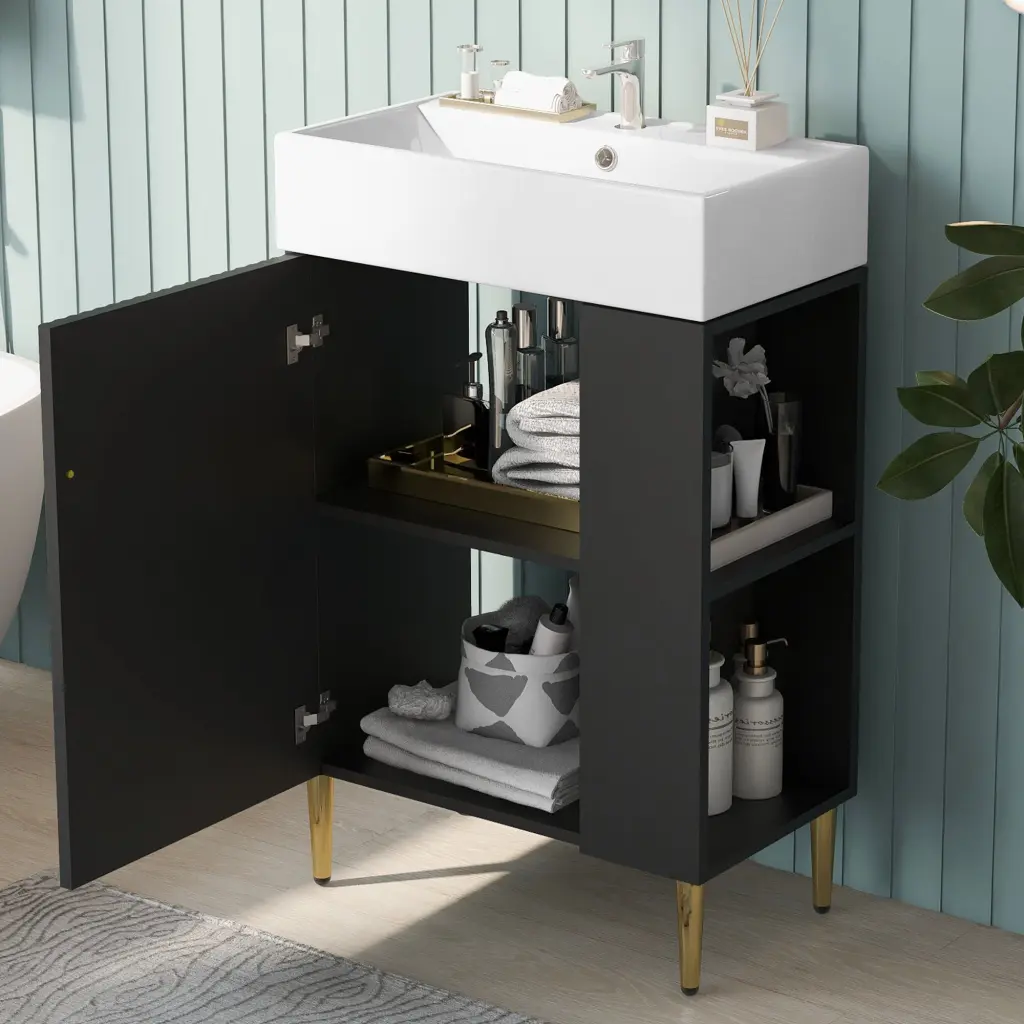 21.6 Inch Black Bathroom Vanity Combo Cabinet Storage and Sink vstory