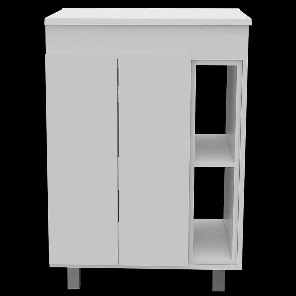 White 2 Shelf Rectangle Freestanding Vanity Cabinet Particle Board Construction furniture max