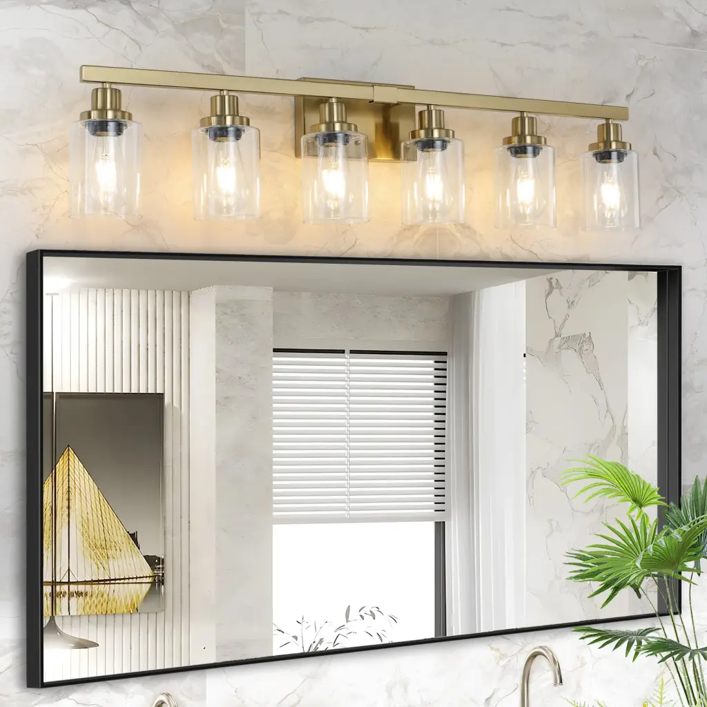 Golden 6 Light Vanity Light Clear Glass Shades Modern Iron Metal Bathroom Fixture lighting commune