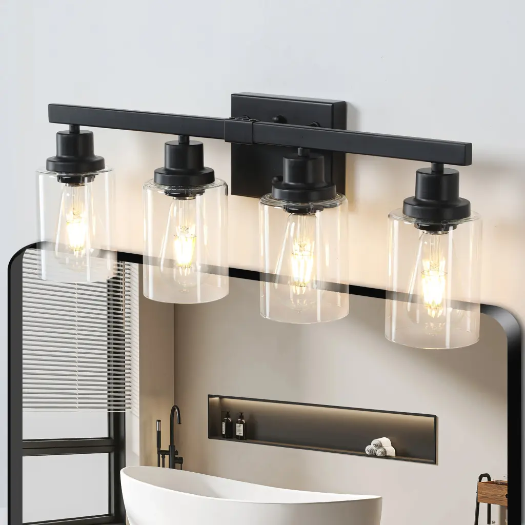 4 Lights Farmhouse Vanity Lights Fixture Metal Frame Rustic Design lighting commune