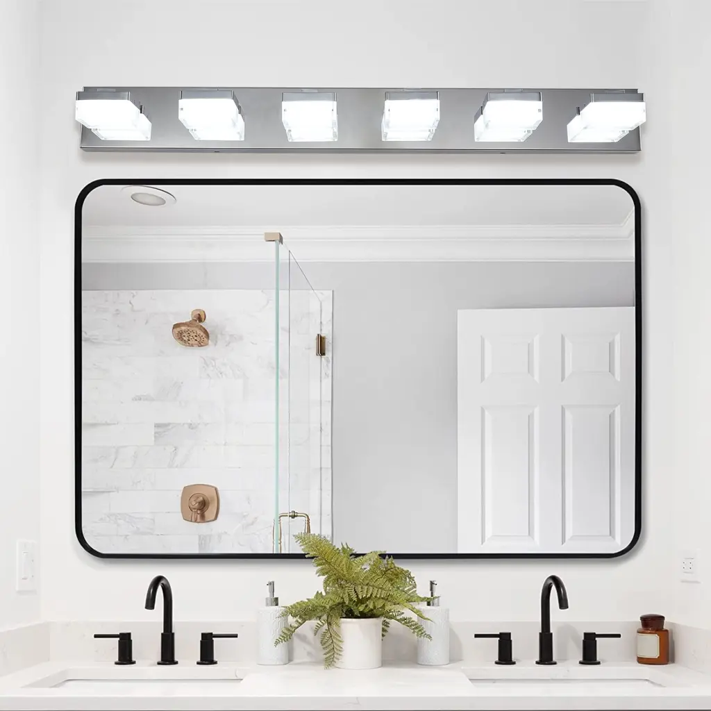 Modern 6 Light Chrome LED Vanity Mirror Light Bathroom Makeup Mirror Adjustable Brightness lighting commune