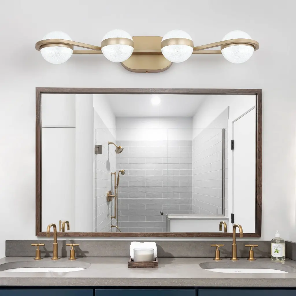 Modern Minimalist Gold Bathroom Vanity Light 4 Bulb Frosted Glass lighting commune