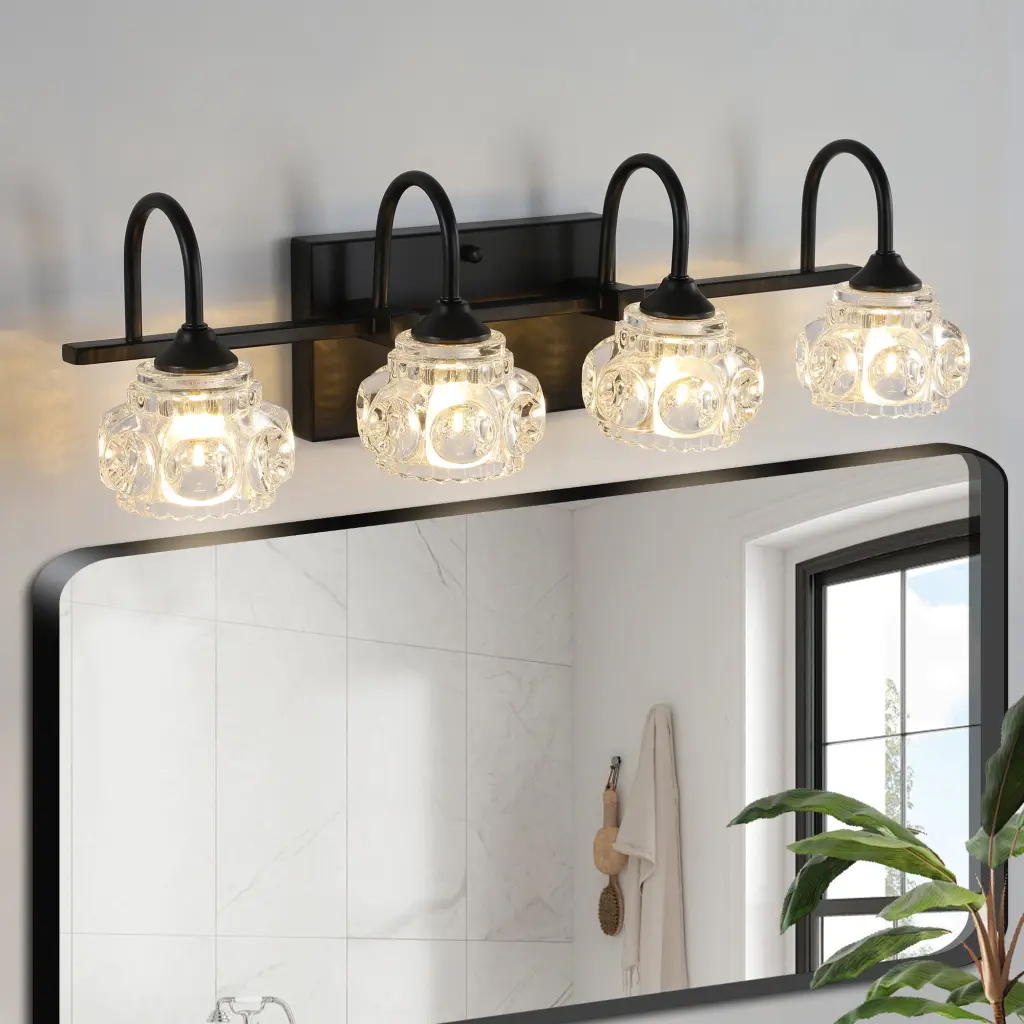 Retro 4 Light Bathroom Vanity Light Fixture Black Finish Crystal lighting commune