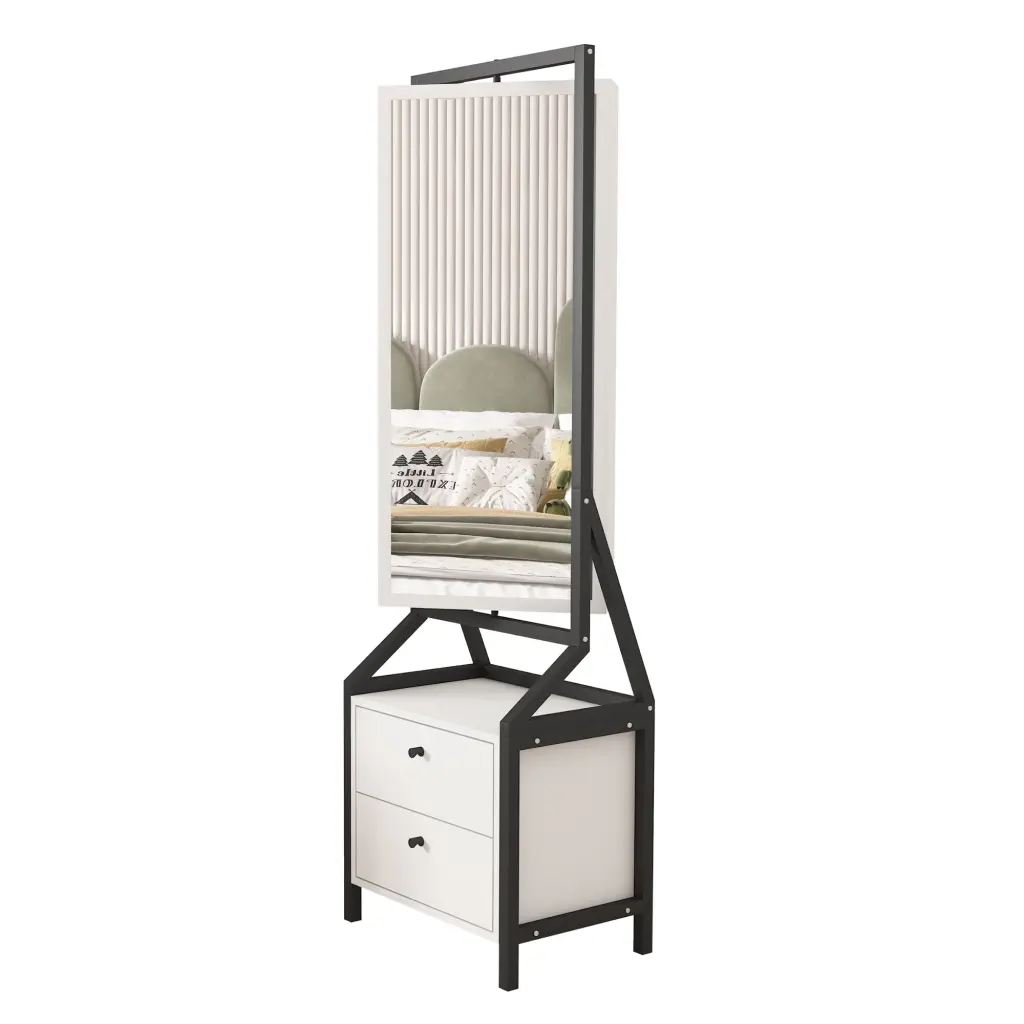 360 Swivel Jewelry Armoire Makeup Mirror Cabinet 2 Bottom Drawers familyroom furnitures