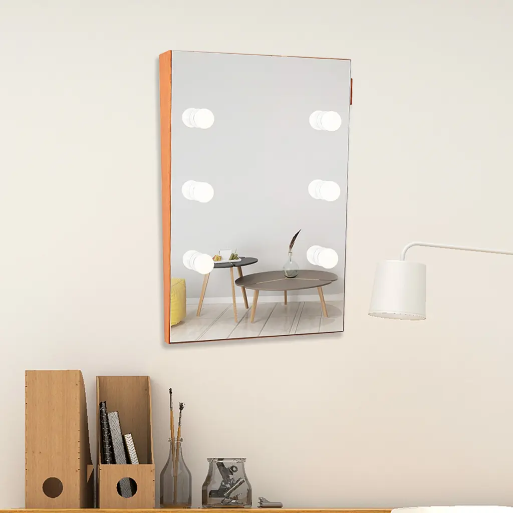 Wooden Wall Vanity Mirror Makeup Mirror Dressing Mirror LED Bulbs smarthome furniture