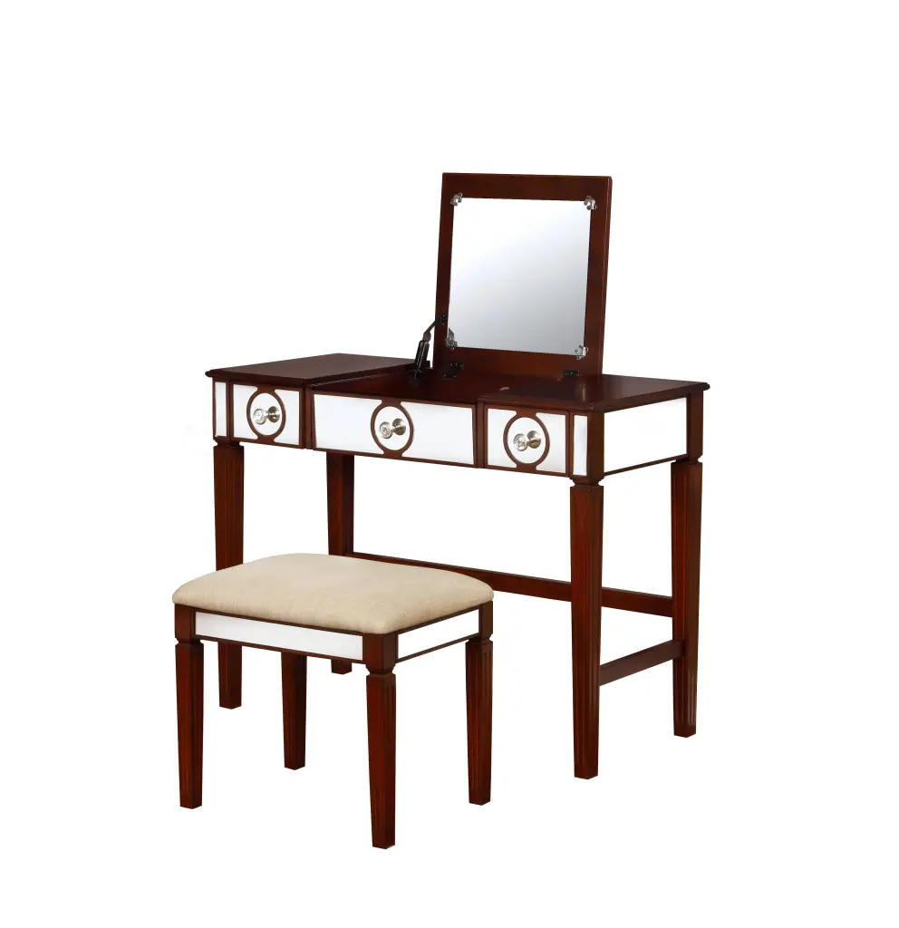 40 Inch 2 Piece Vanity Desk Set Flip Top Mirror And Padded Stool Cherry Finish royal hampton