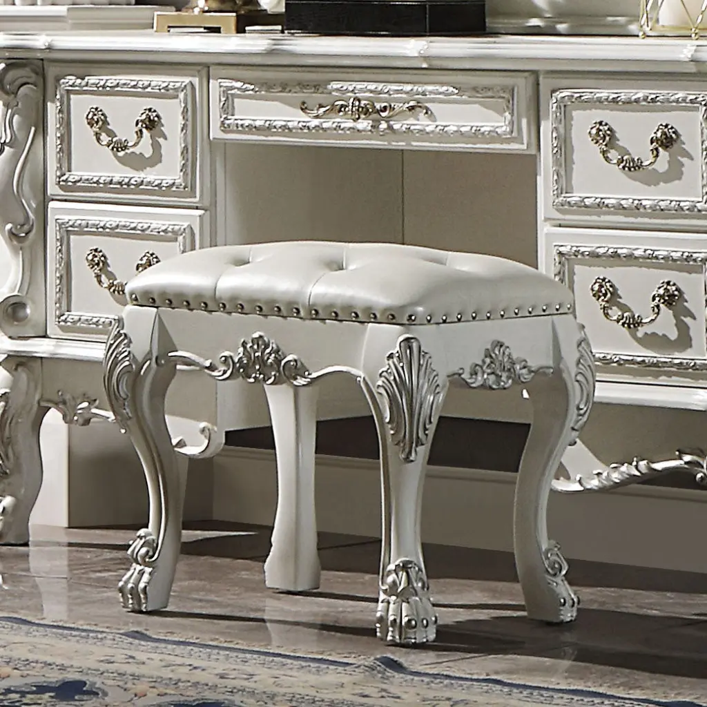 Champagne And Bone White Tufted Vanity Stool White Vanity Stools Bedroom Seat furniture max
