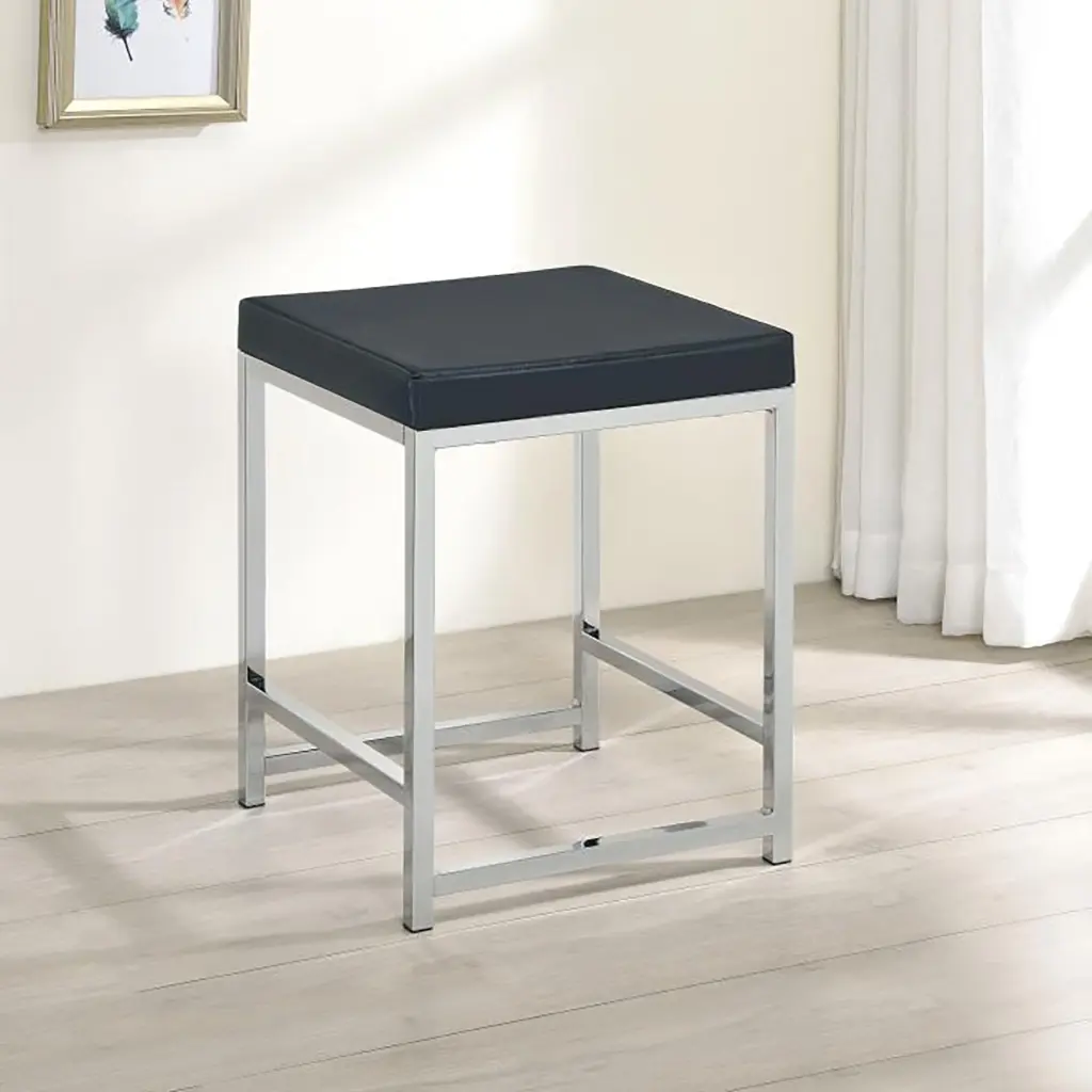 Dark Grey Upholstered Square Vanity Stool Faux Leather Stool furniture max