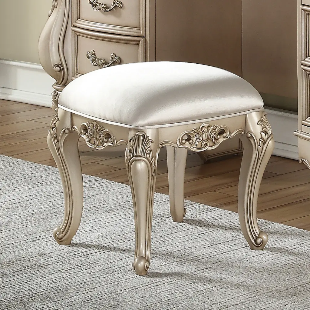 Ivory and Golden Vanity Stool Cabriole Legs Bedroom furniture max