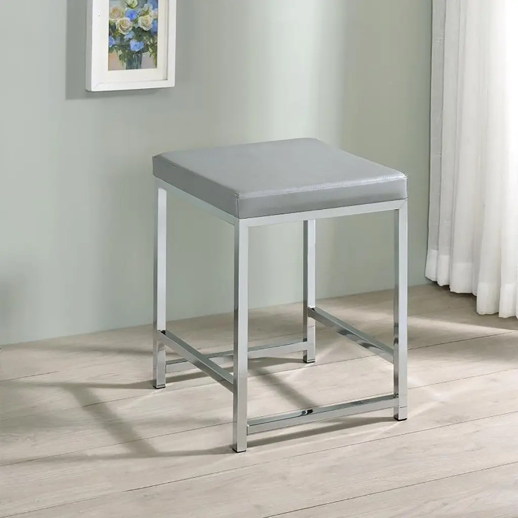 Light Grey Upholstered Square Vanity Stool Makeup Dressing Room furniture max