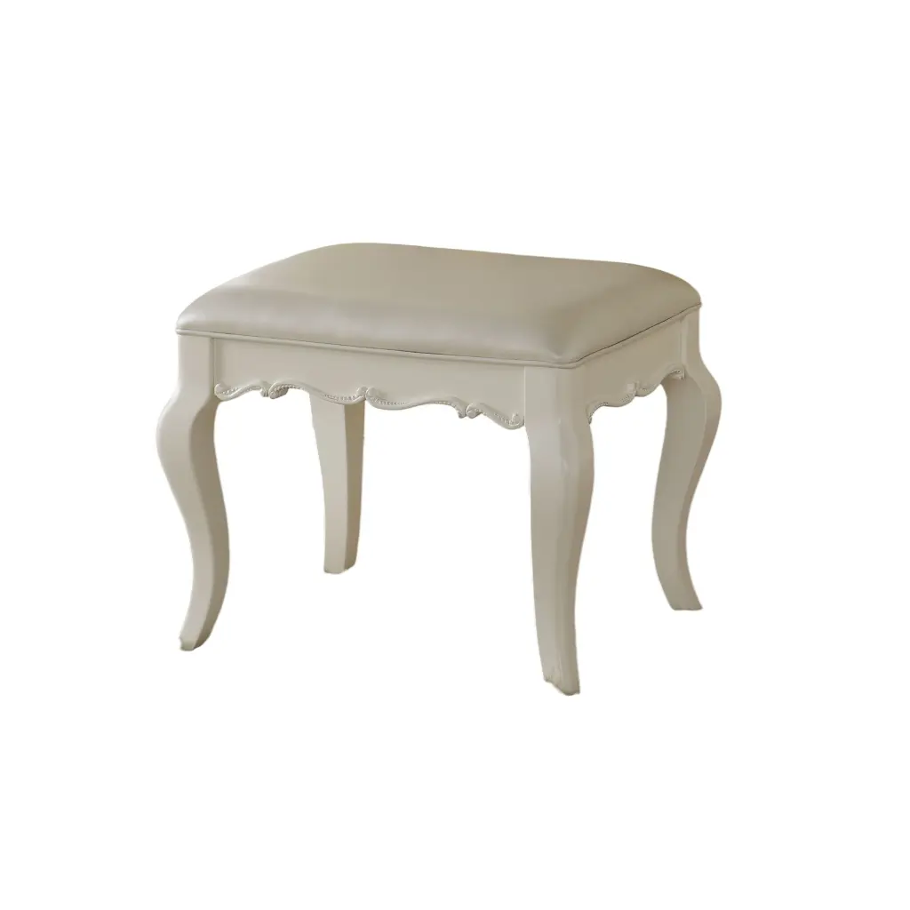 Pearl White Padded Vanity Stool Bedroom and Dressing Room furniture max