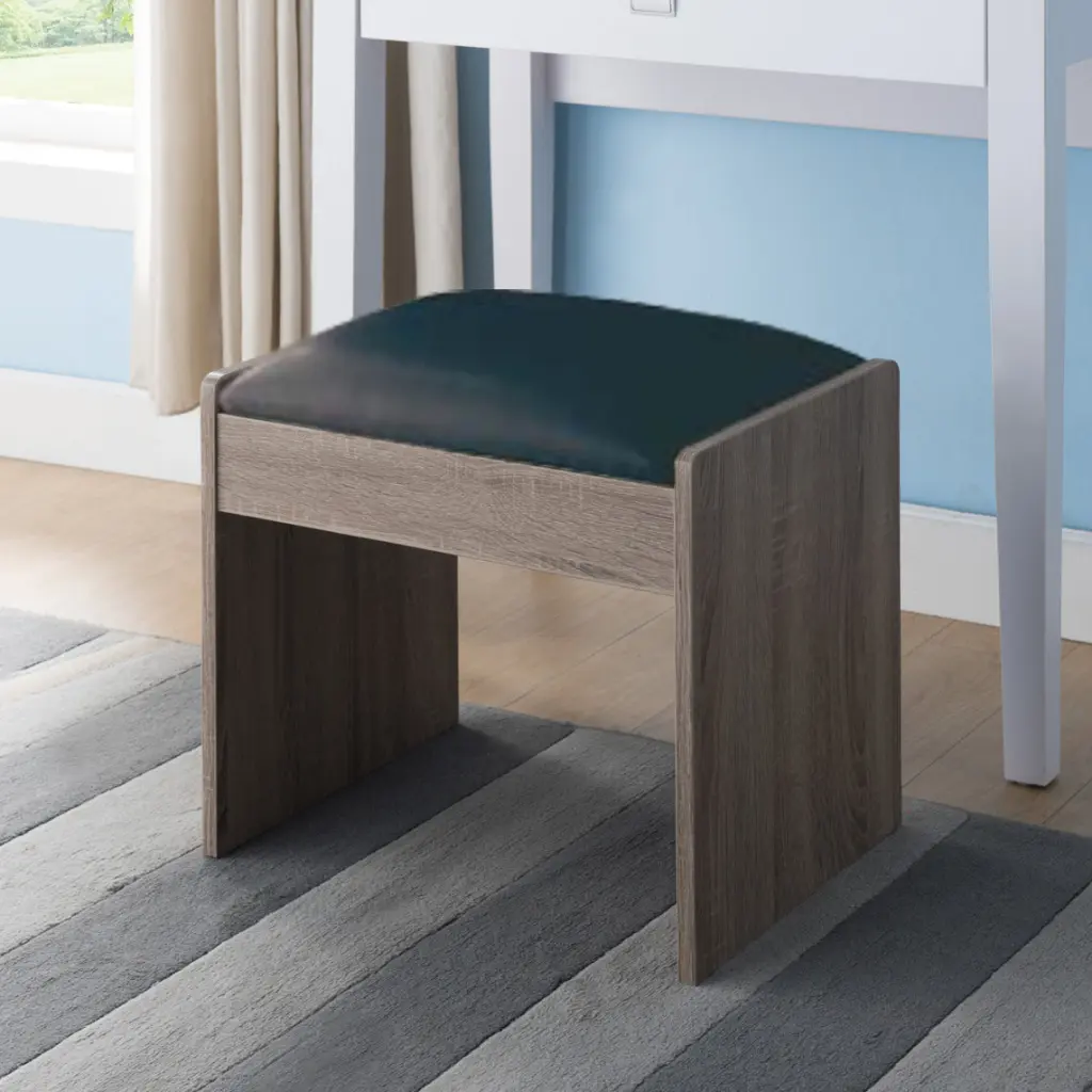 Vanity Cushioned Stool Chair Dark Brown Taupe Particle Board id international- inc.