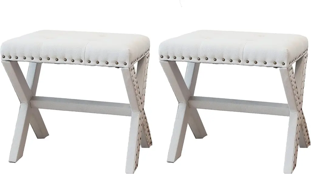 Set 2 Silver Modern Vanity Stools Soft Linen Upholstery kanepe