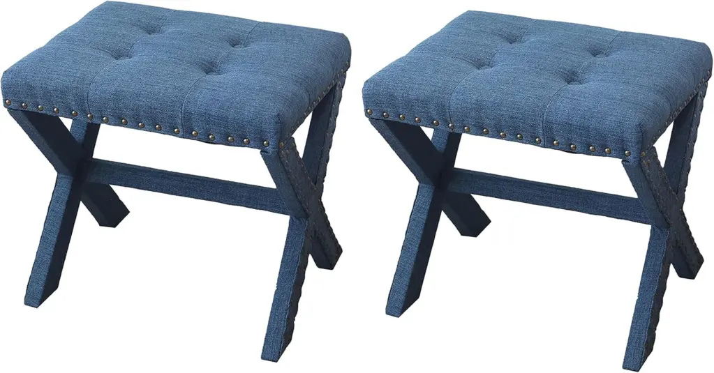 Set 2 Silver Modern Vanity Stools Upholstered Chair Soft Linen Bedroom Seating kanepe