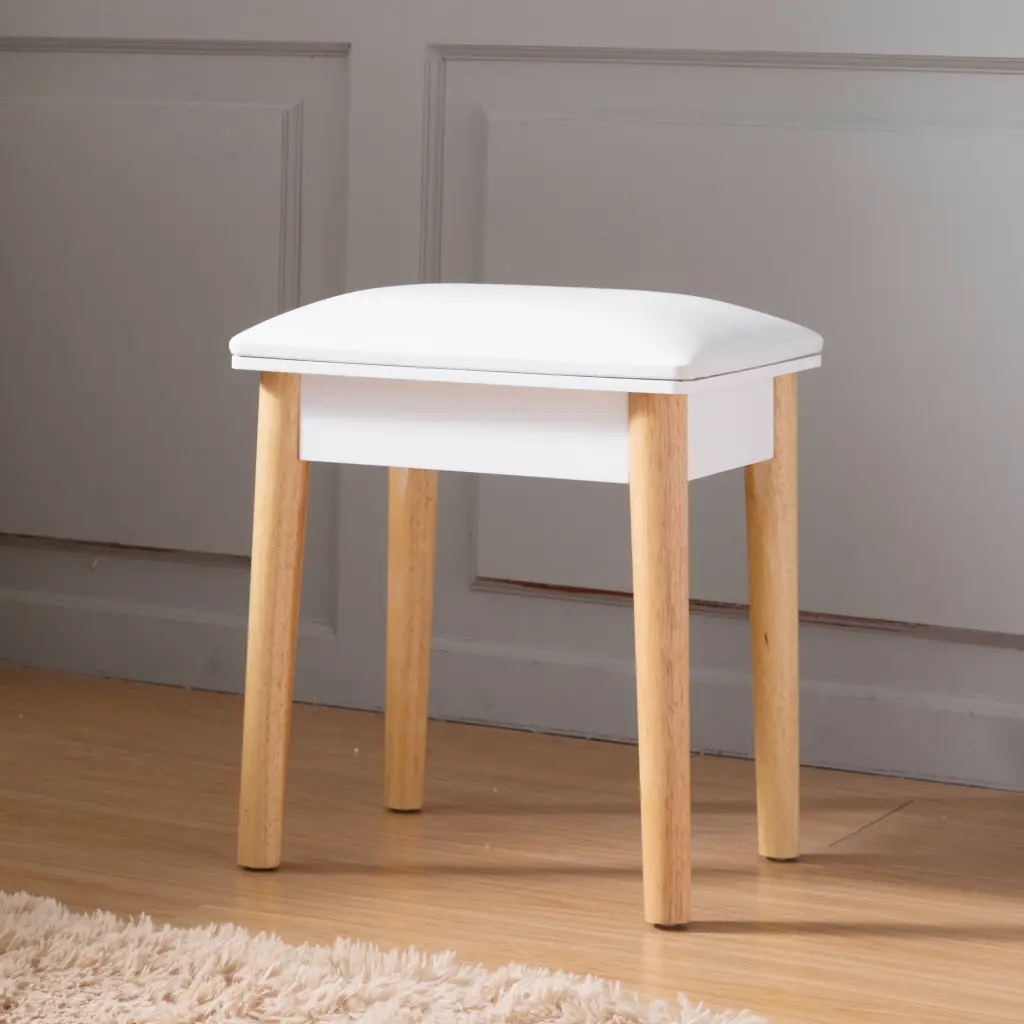 Wooden Vanity Stool Makeup Dressing Stool PU Seat White MDF Compact Design smarthome furniture