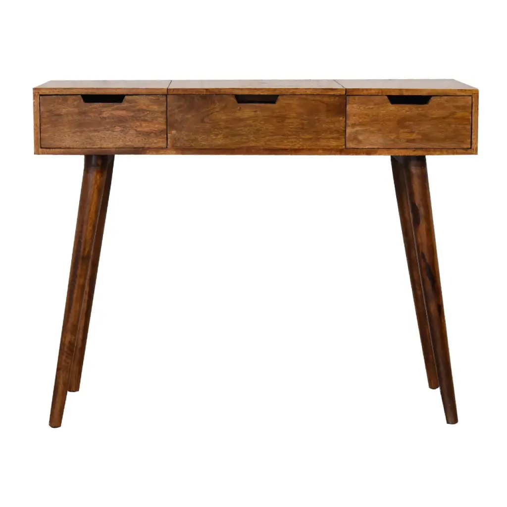 Chestnut Foldable Mirror Table Solid Wood Vanity Desk Storage artisan furniture