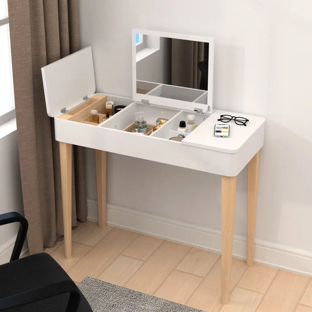 Vanity Table Solid Wood Legs And Flip Up High Definition Mirror familyroom furnitures