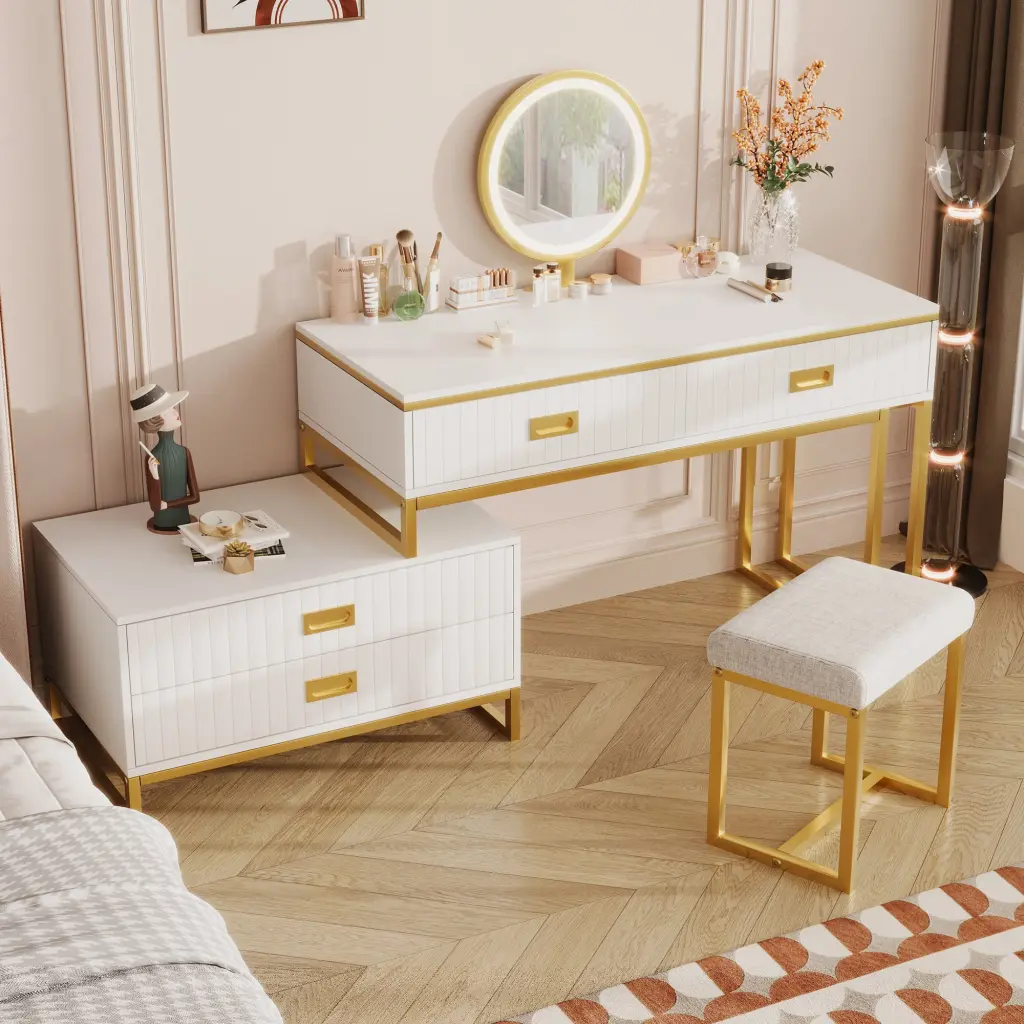 Modern Style Vanity Table Movable Side Cabinet and 4 Drawers go