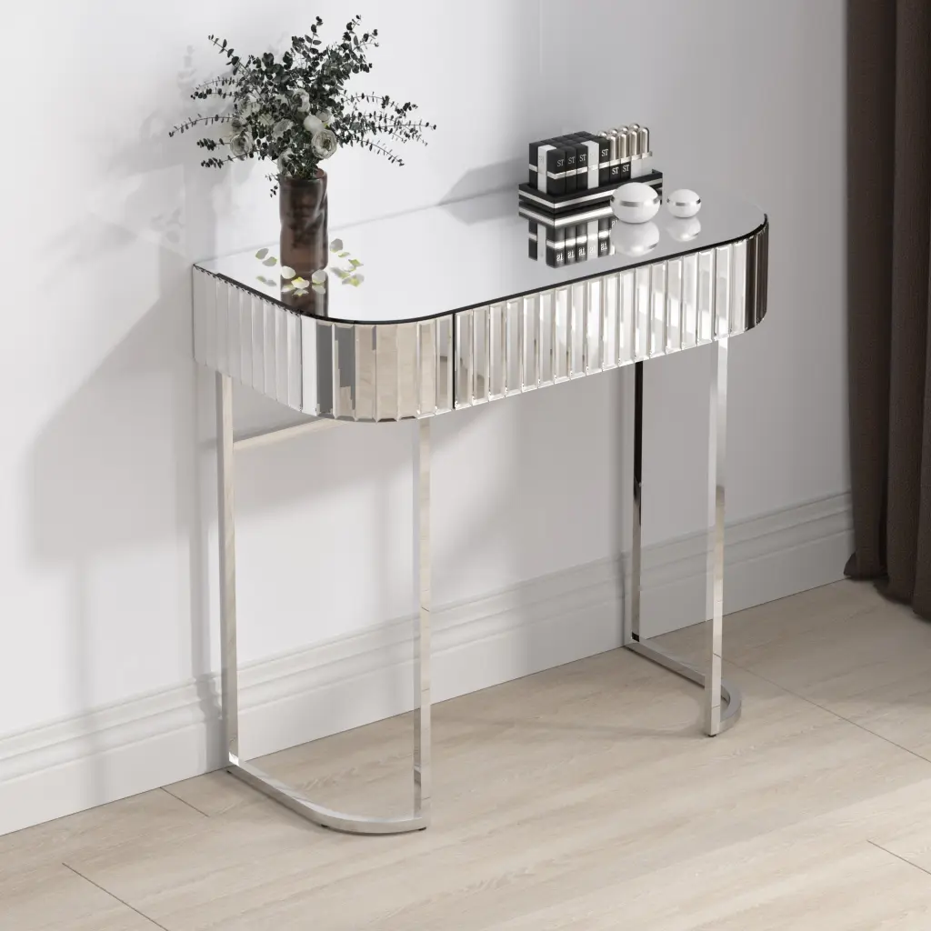 Mirrored Vanity Table Stainless Steel Glossy Finish Dressing Table hongsing furniture