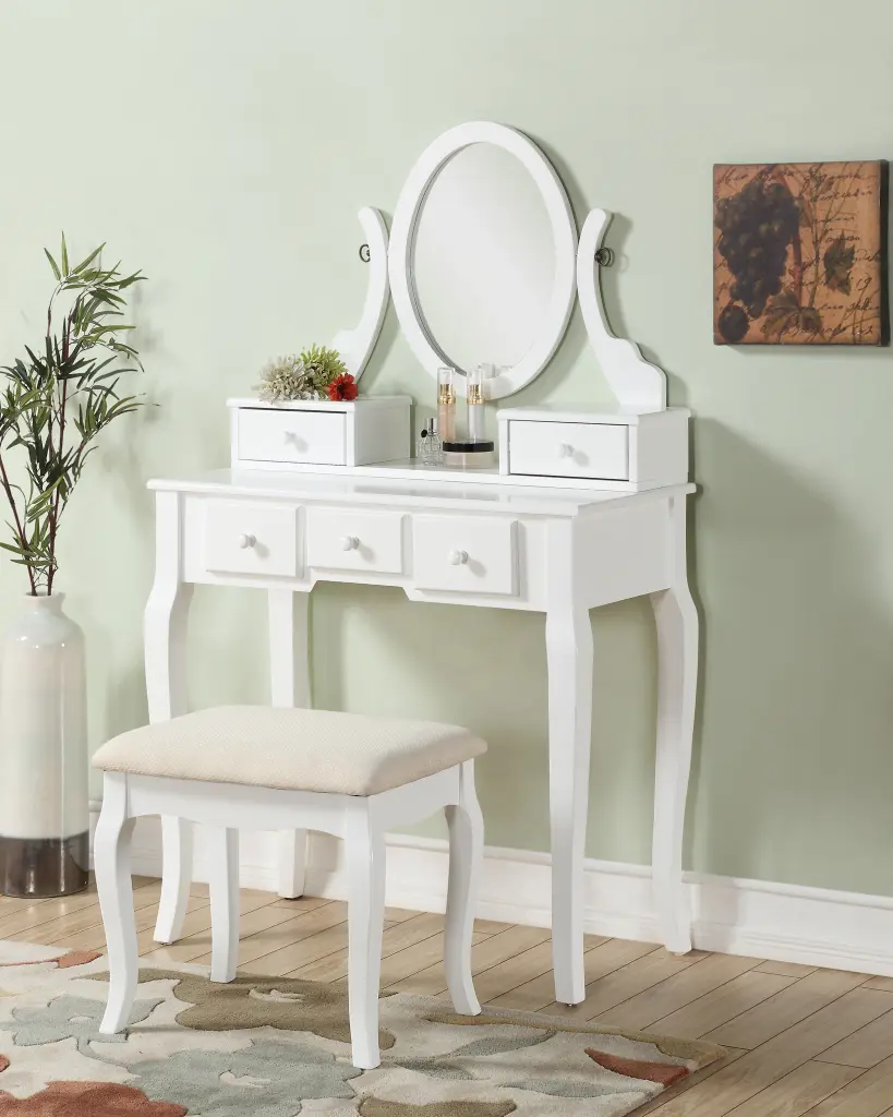 Ashley Wood Make Up Vanity Table and Stool Set White Wooden Dressing Table hz