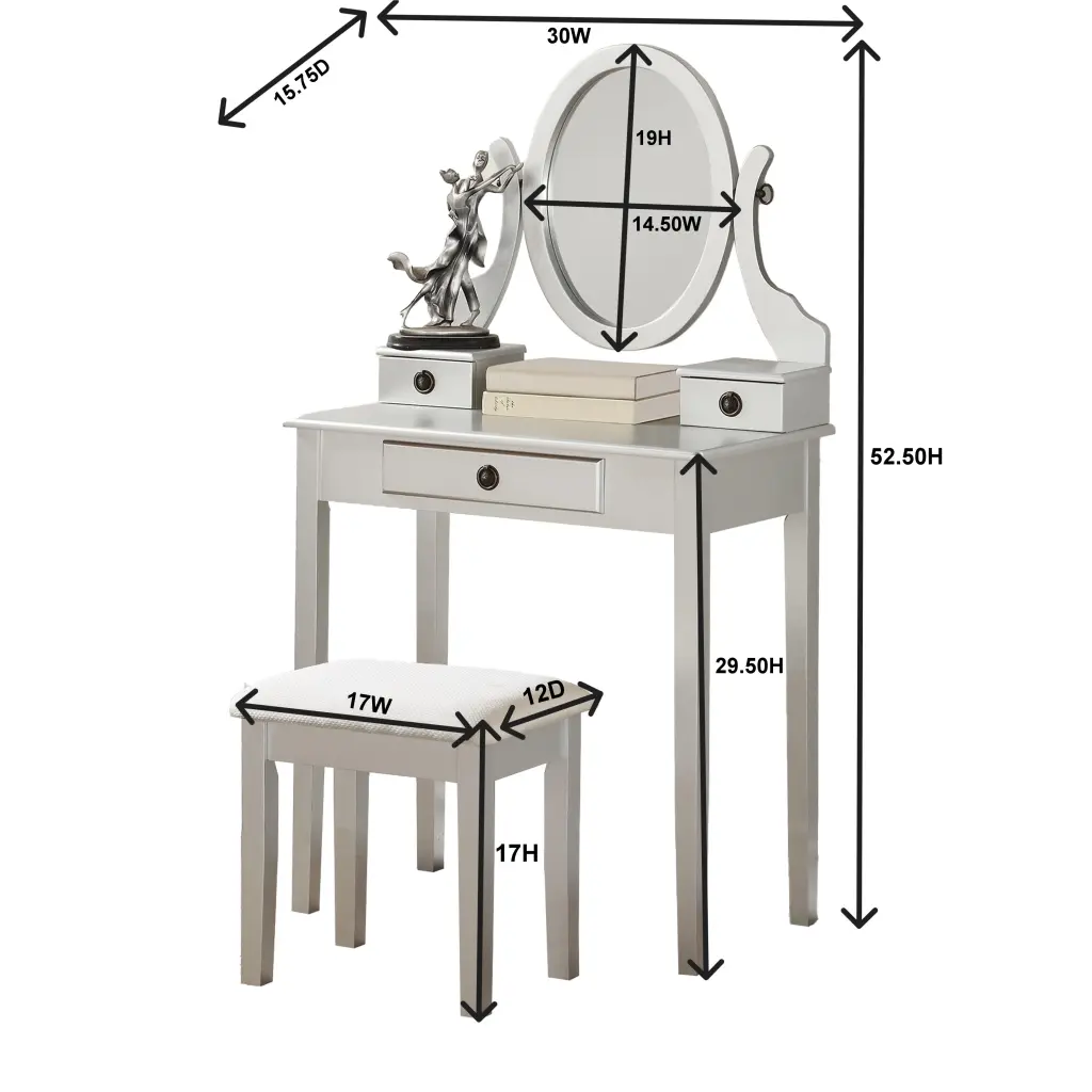 Moniys Wood Makeup Vanity Table And Stool Set White Finish Modern Design hz