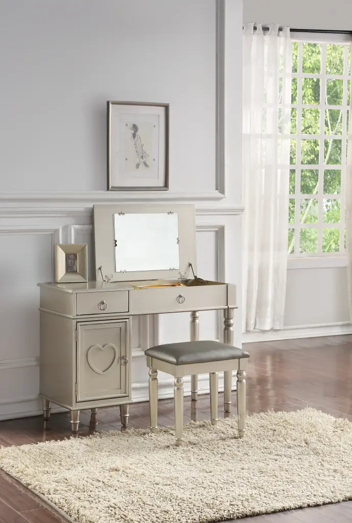 Bedroom Vanity Set Stool Open Up Mirror Storage Space Drawers Rubber Wood kanepe